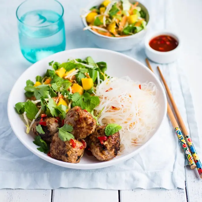 Freddie’s pork bun cha with mango salad and vermicelli